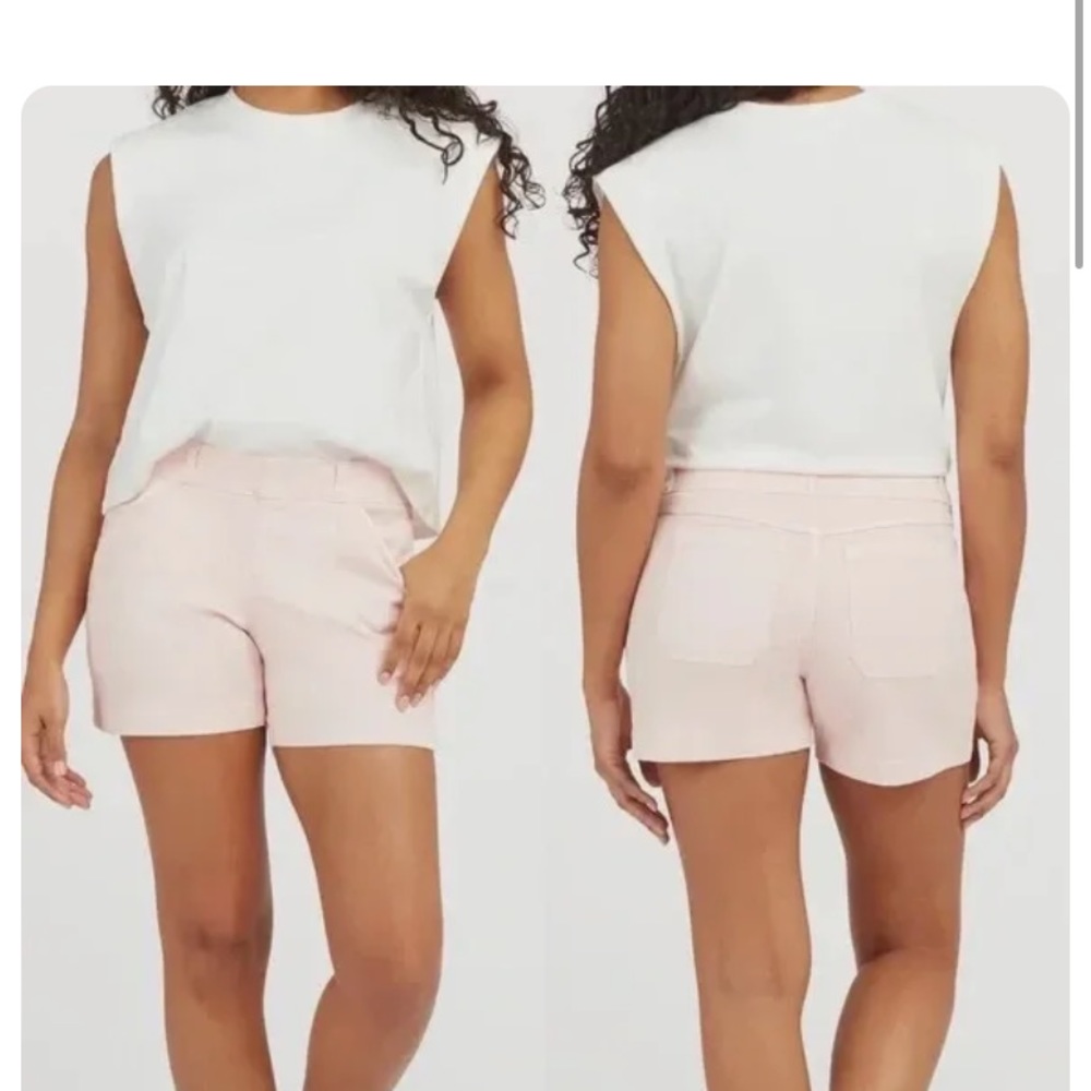 Spanx ice pink stretchy twill 4 inch shorts size large brand new with tags